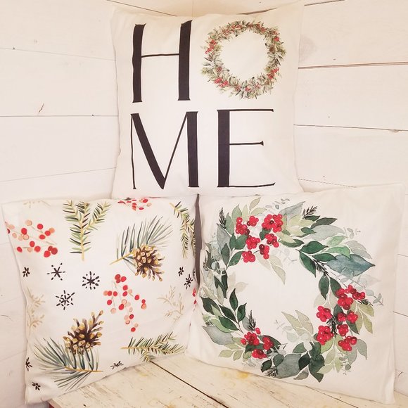 NEW Christmas Winter Holiday Pillow Covers 18x18 - Set of 3 - Picture 2 of 4